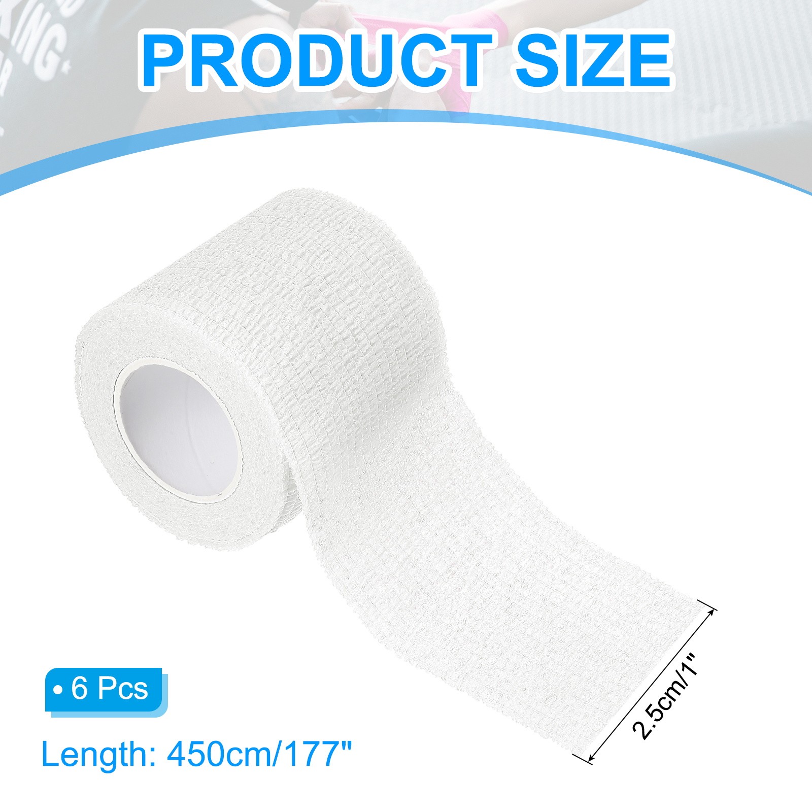 1″ x 177″ 6 Pcs Self Adhesive Bandage Wrap Elastic Self Tape White