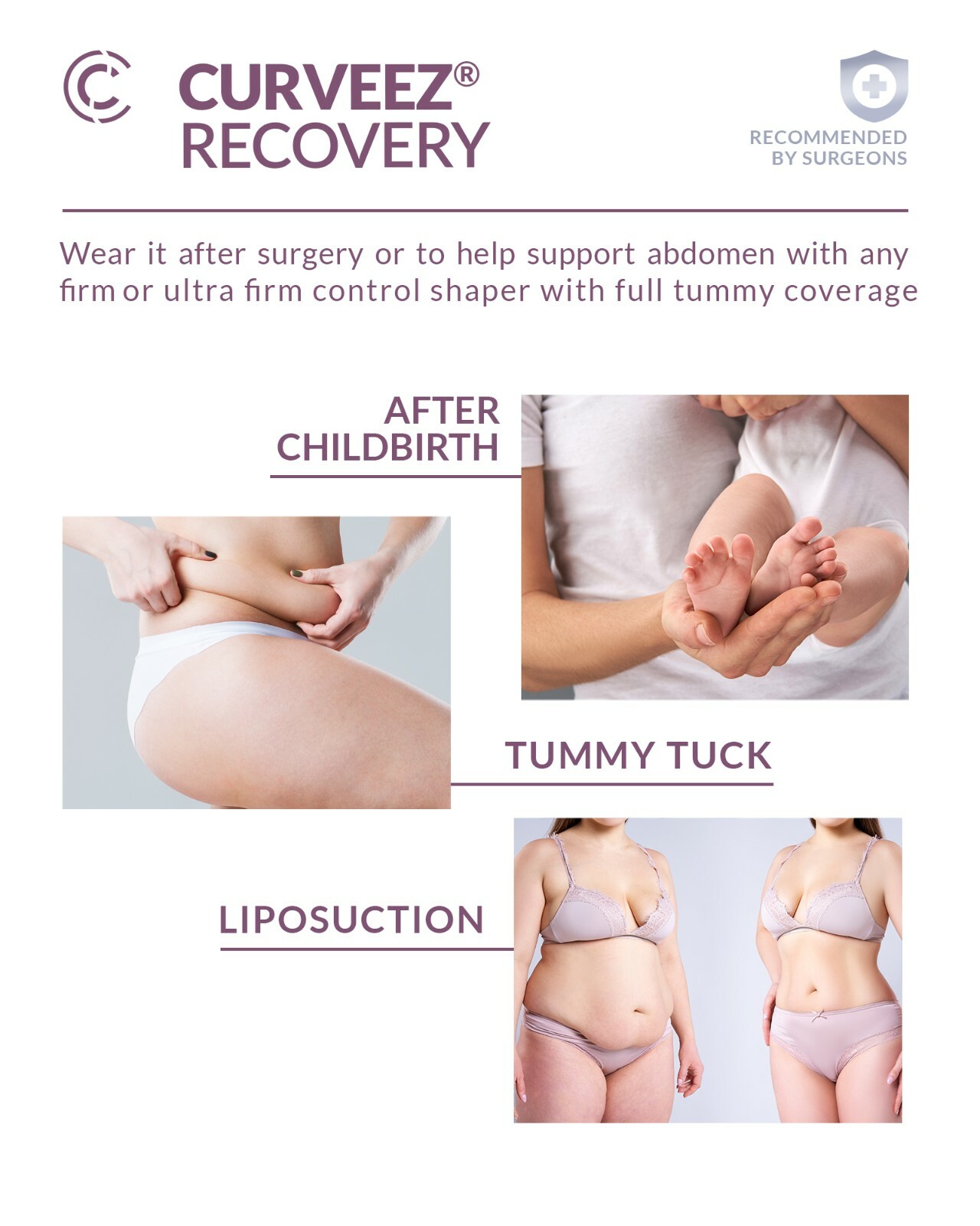Postsurgery Abdominal pad Tabla abdominal Tummy tuck compression garment CURVEEZ