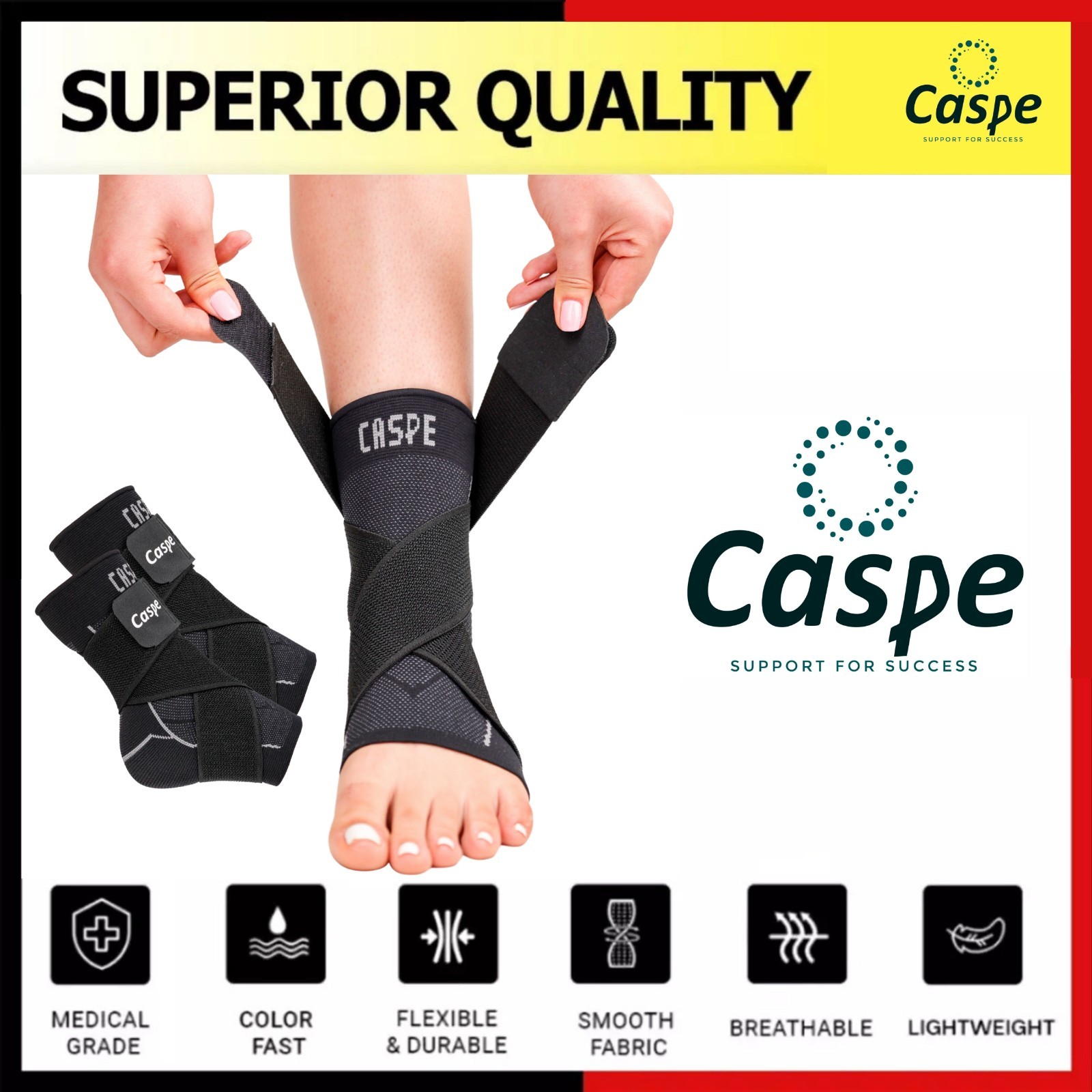 Caspe 2X Ankle Support Brace Compression Sleeve Socks Elastic Foot Pain Relief