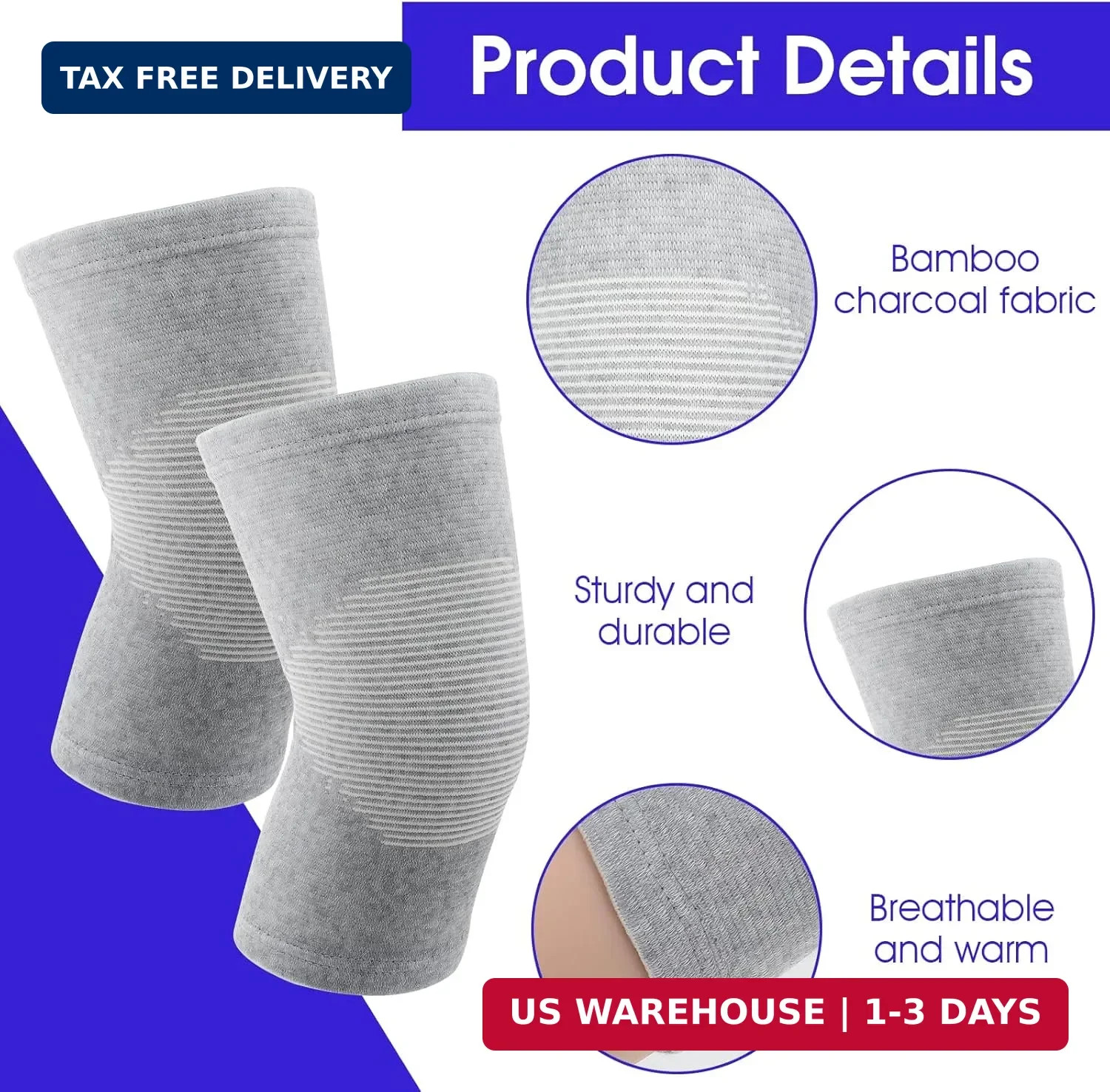 Bamboo Knee Sleeve, Elastic Compression Knee Brace Breathable Knee Pads Leg Slee