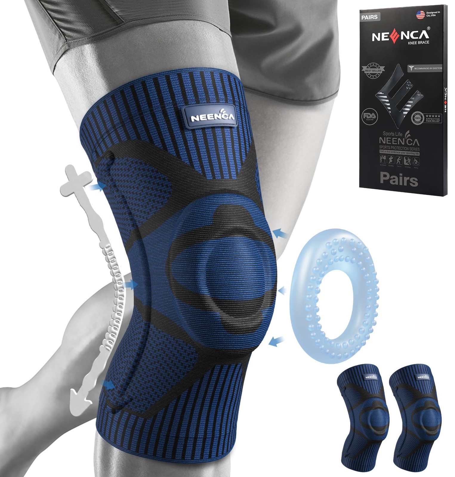 2 Pack Knee Braces for Knee Pain, Compression Knee Sleeves with Patella Gel P…