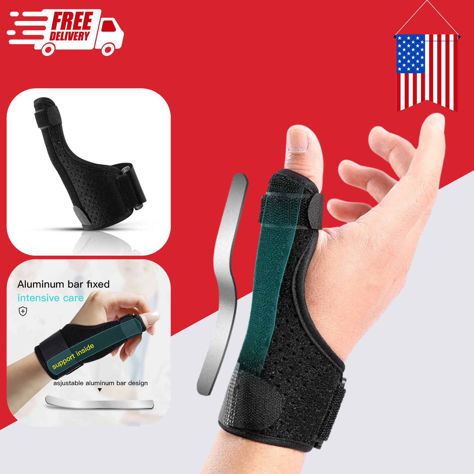 Thumb Support Splint Adjustable Thumb Stabilizer Left Right Hand Black