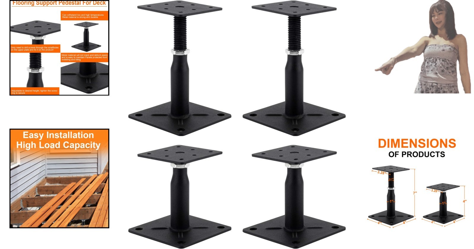 Robust Adjustable Support Jack for Decks and Floors – 4400lb Capacity