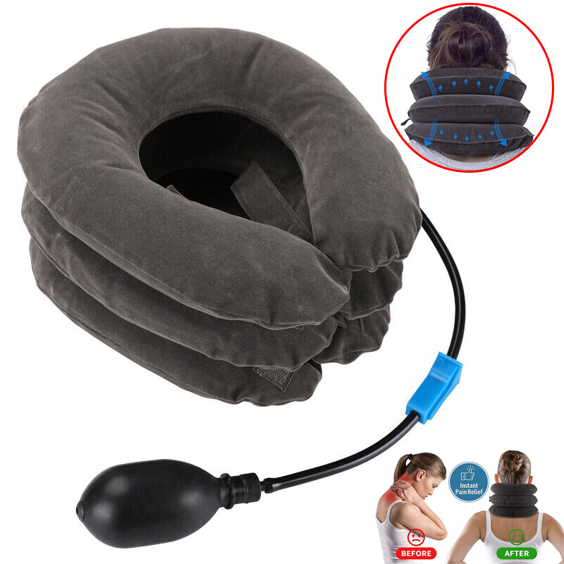 Cervical Neck Traction Collar Device for Neck Back Pain Relief Inflatable Grey