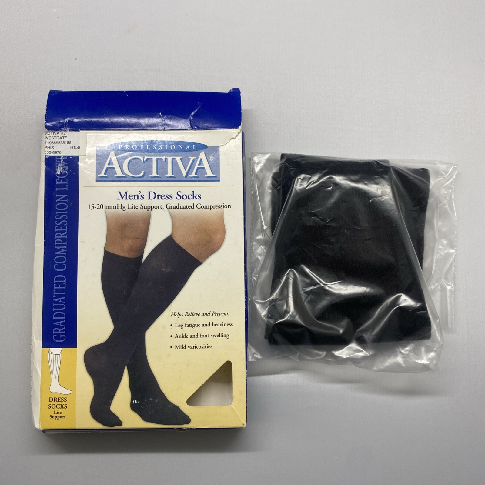 NIB ACTIVA MENS DRESS SOCKS 15-20 BLACK SIZE SMALL LITE SUPPORT