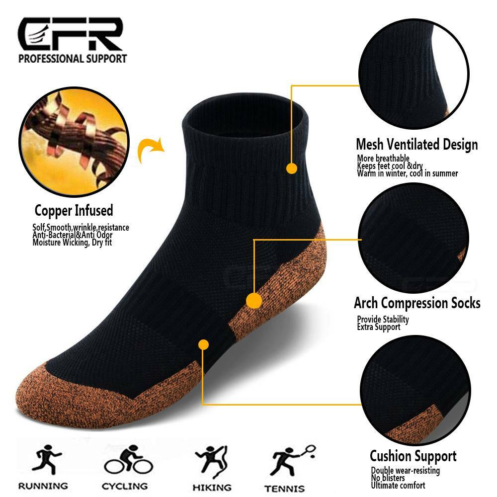 1/2/3Pairs Copper Compression Socks Plantar Fasciitis Arch Ankle Running Support