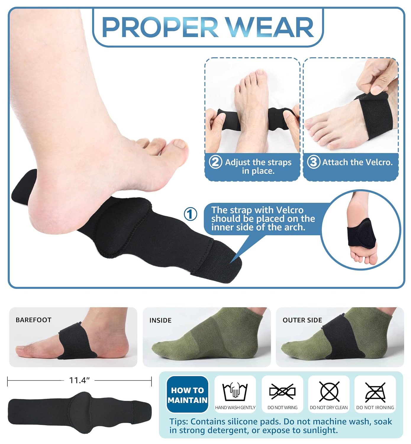 Arch Support Brace (2 Pack) � Adjustable, Non-Slip Arch Wraps with Soft Elast…