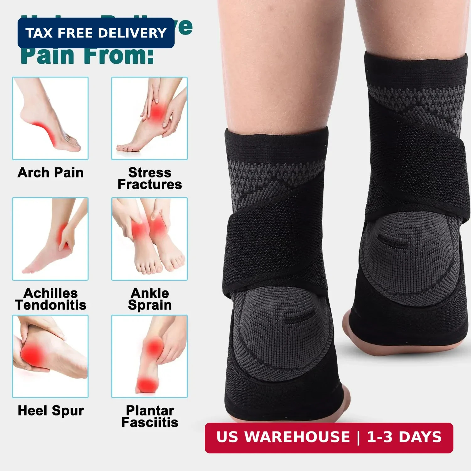 Consss Ankle Brace, Achilles & Plantar Fasciitis Relief Compression Sleeve, Foot
