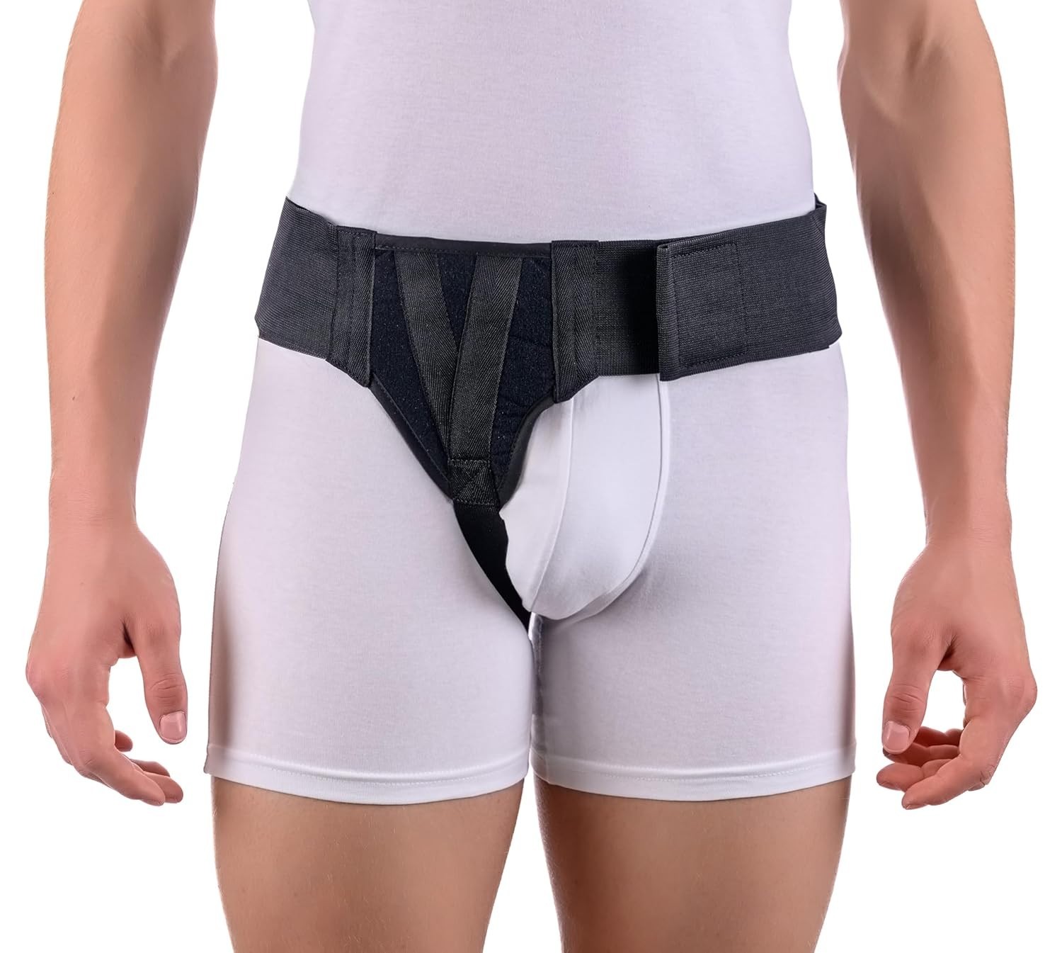Right Side Inguinal Hernia Groin Belt with Compression Pad Black M 32-36