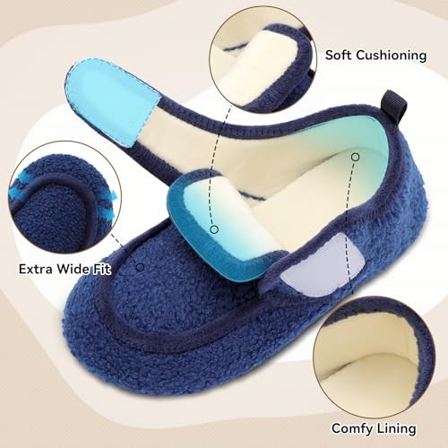 Womens Mens Slippers Diabetic House Slippers for 8-9 Women/6.5-7.5 Men Blue