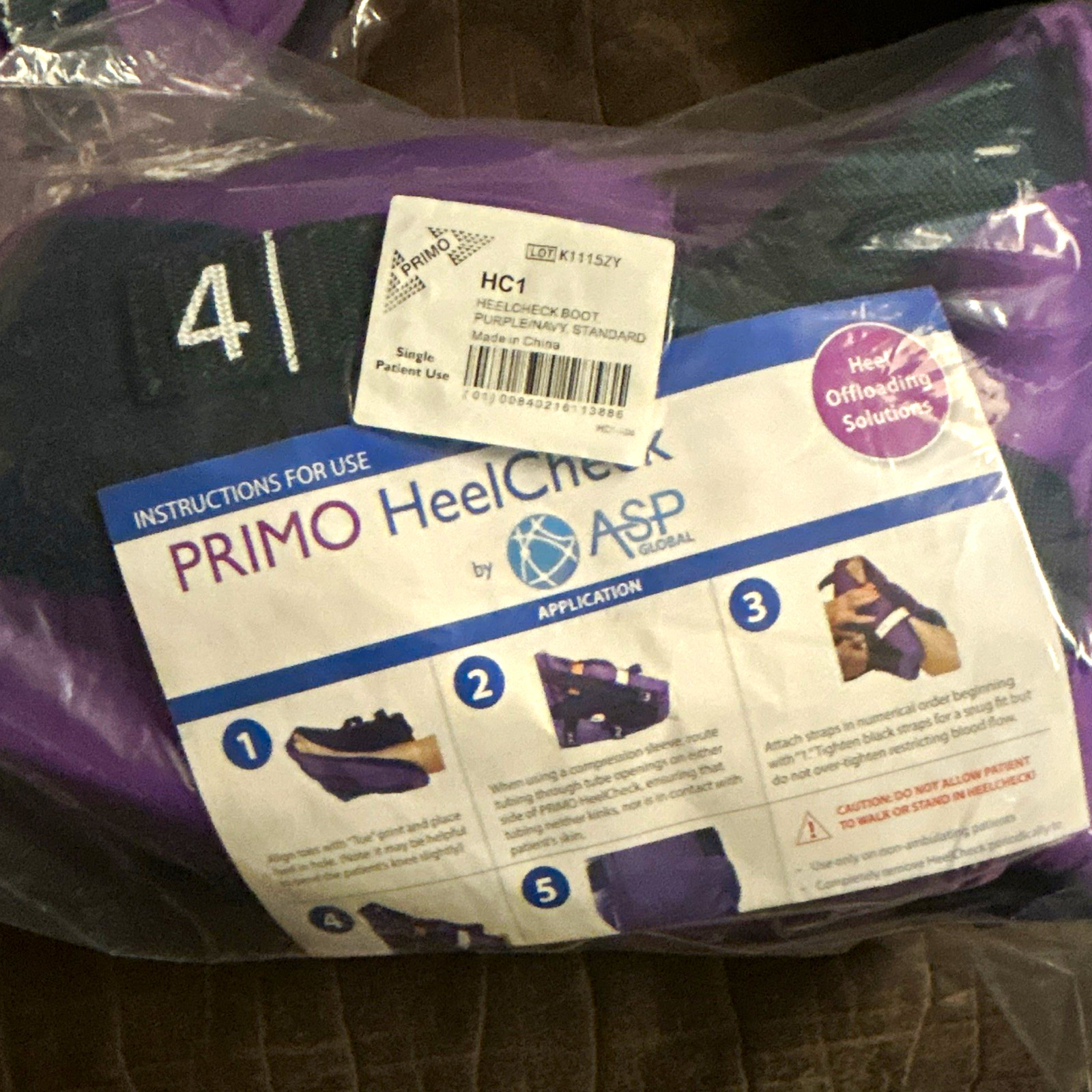 Primo HeelCheck HC1 Heel Offloading Boot Size 4 Purple/Black Single Use