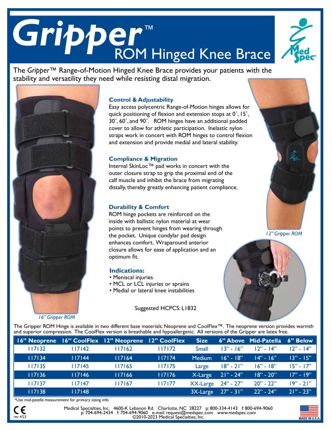 Gripper™ 16″ Hinged Knee with CoolFlex (black) Range Of Motion Hinges