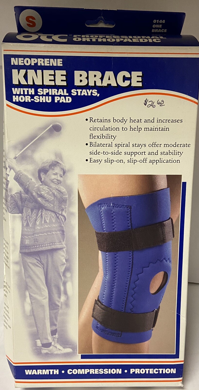 OTC Knee Brace Neoprene Sleeve Hor-Shu Pad Spiral Stays