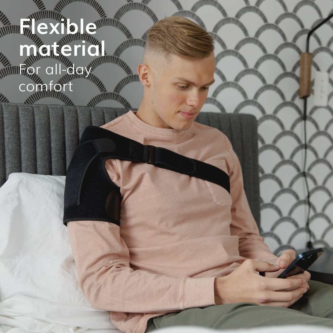 BraceAbility Shoulder Support Brace – Compression Copper Arm L/XL, Black