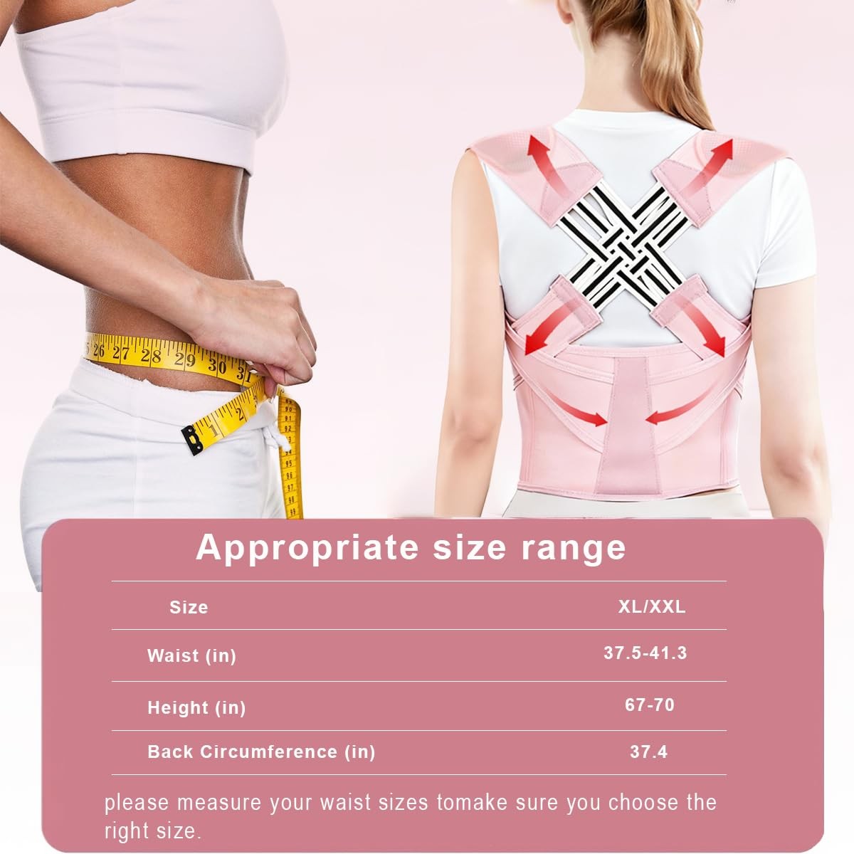 ZEYOHUAN Back Brace Posture Corrector for Women, Pink, Sizs XL, X-Large, Pink