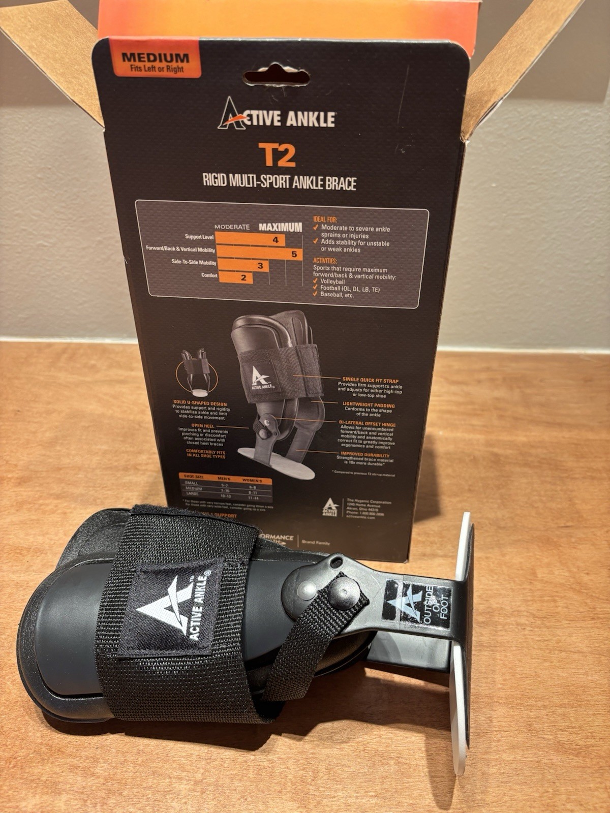 Active Ankle T2 Rigid Multi-Sport Ankle Brace -medium- Black Open Box