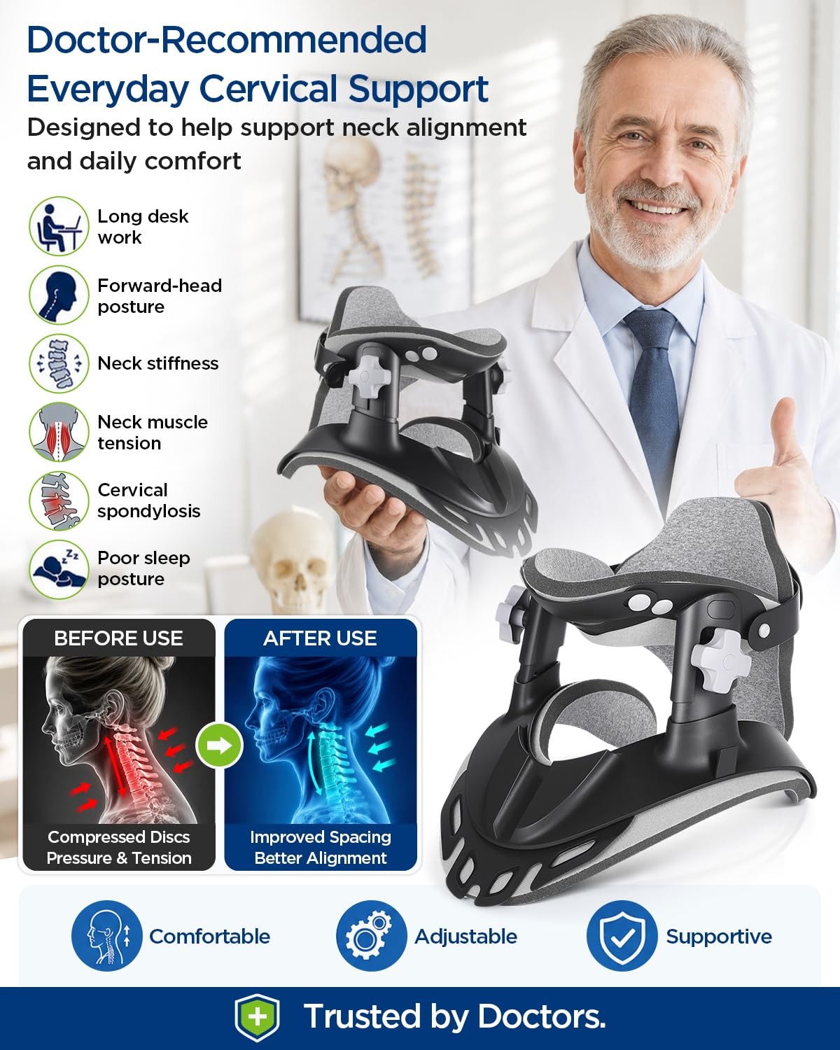 HygiVital Neck Traction Device, Adjustable Neck Stretcher for Pain Relief