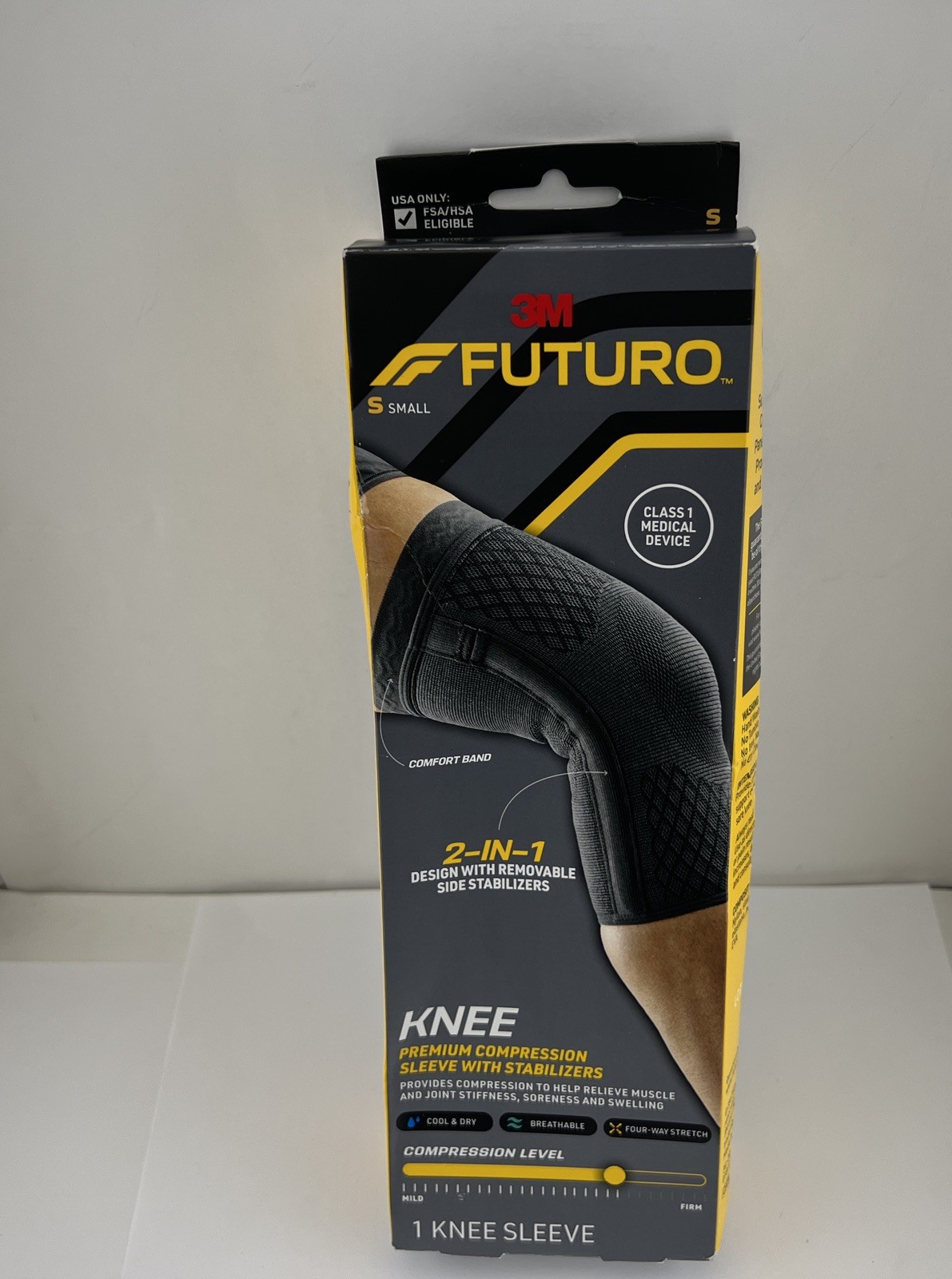 Futuro Knee Compression Sleeve with Removable Stabilizers, Dark Gray, SMALL, 1ct