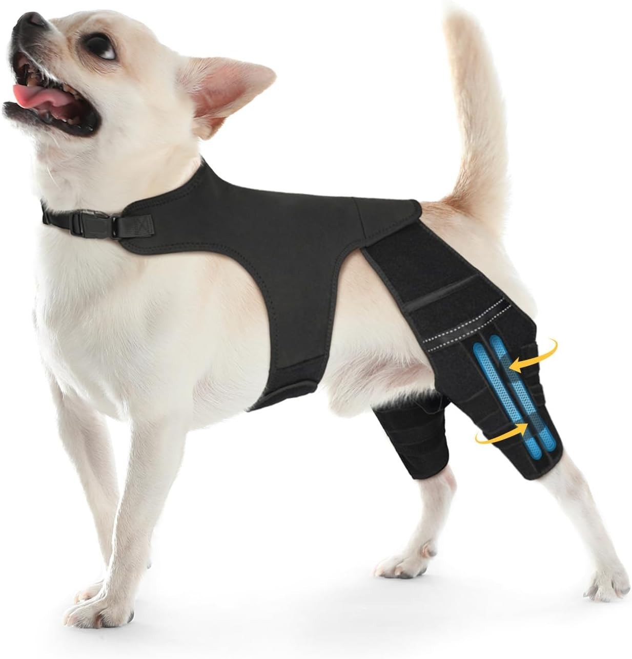 Marnonsis Medium Dog Knee Brace Hind Leg ACL Support 4 Stabilizers Black