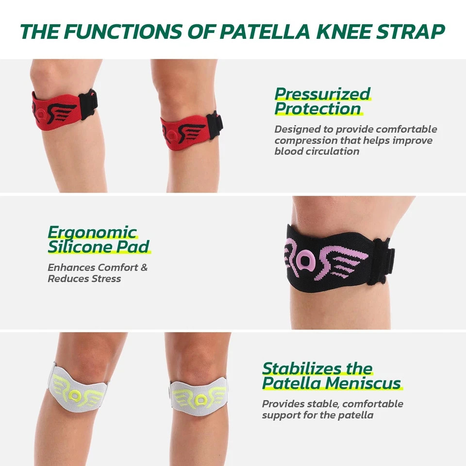 Correa para rodilla rotuliana (paquete de 2) con almohadilla ergonómica de silic