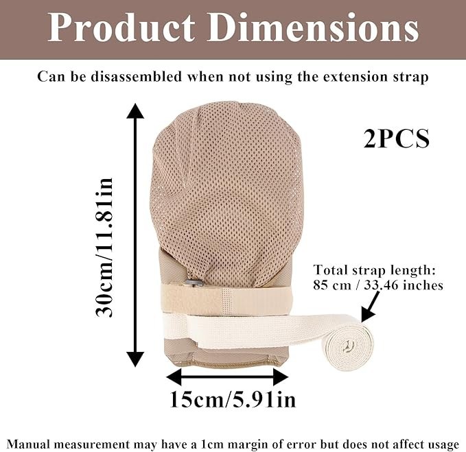 2 Pcs Restraint Mittens for Dementia Care, Anti‑Scratch Protective Gloves, Beige