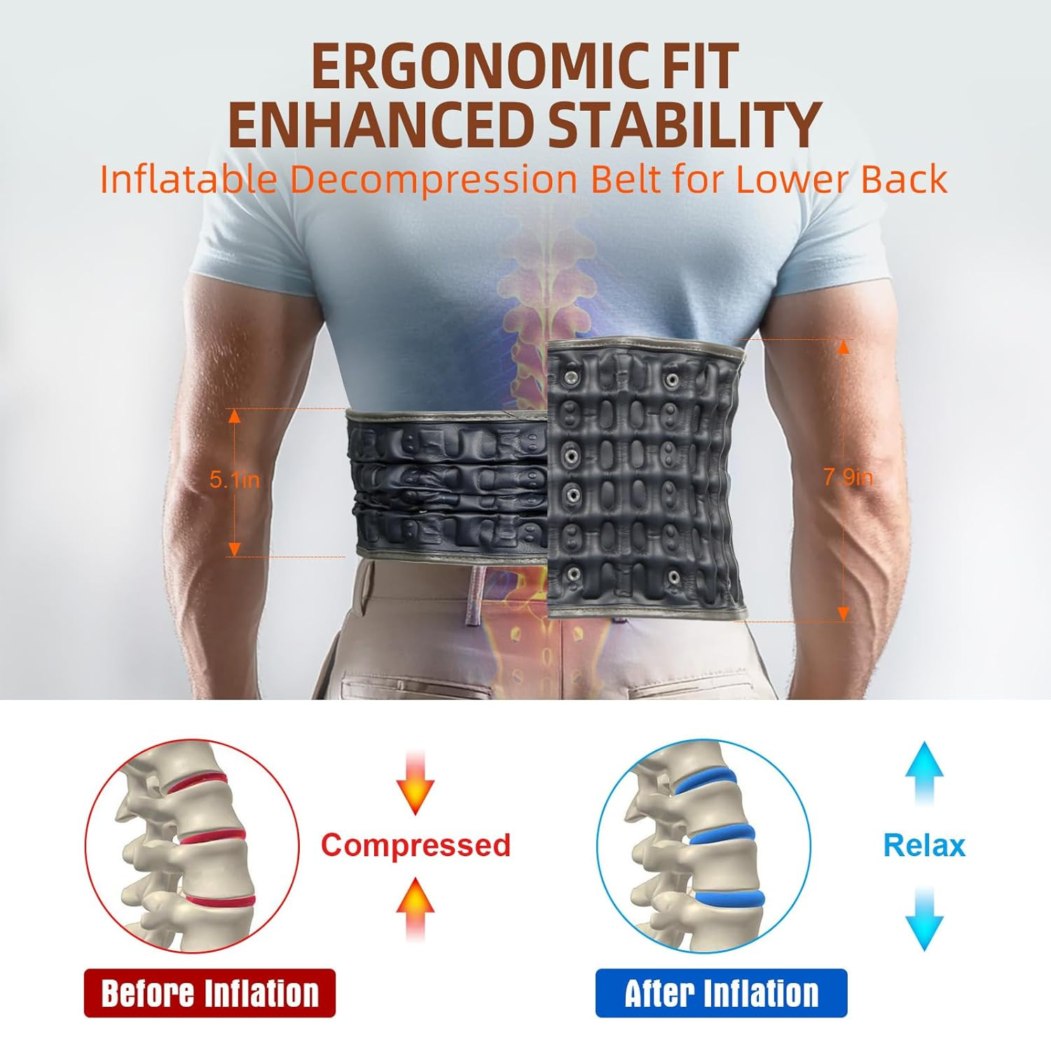 Red Light Therapy Decompression Back Belt with Heating, Vibration Massage & Elec