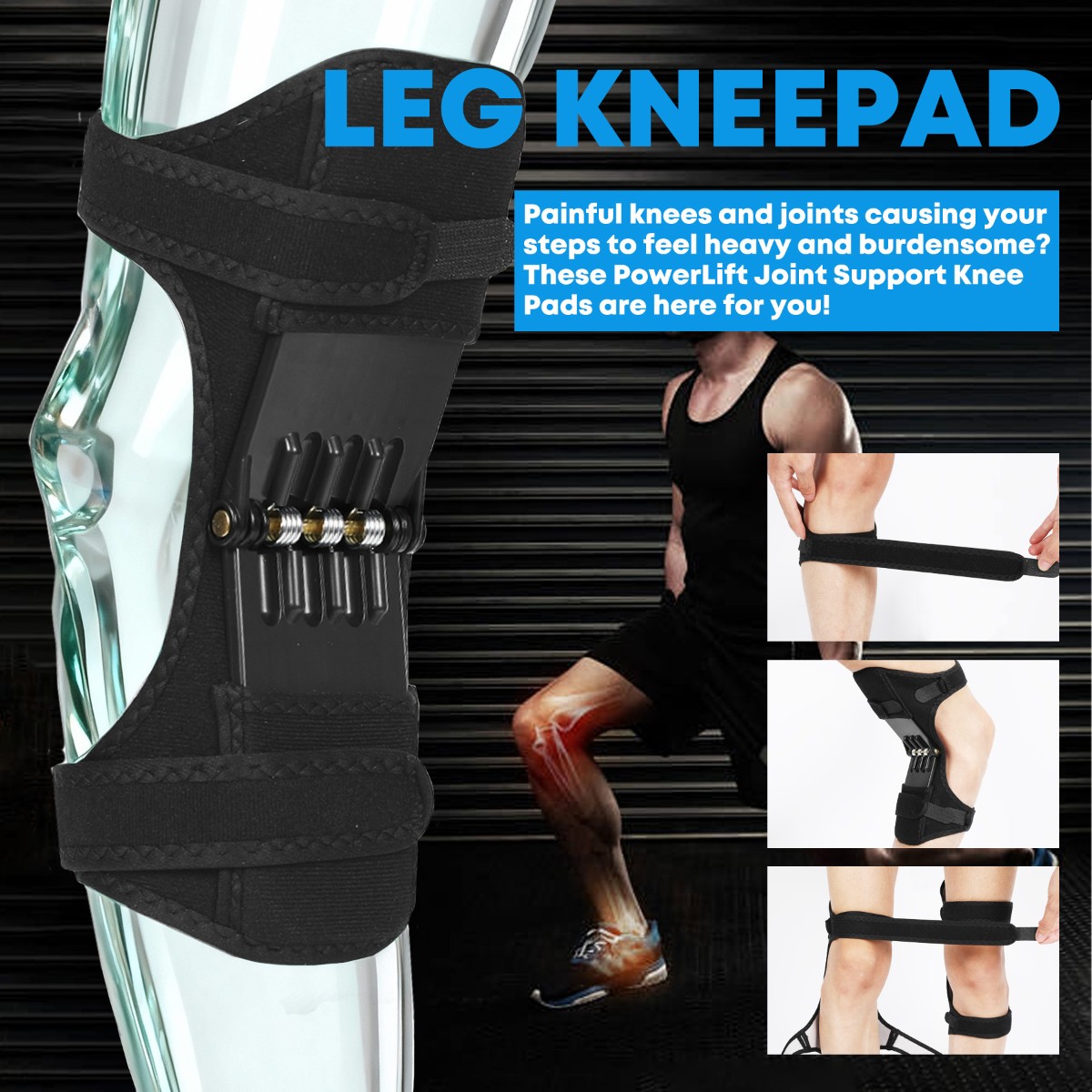 2/4Pc Joint Support Brace Knee Pads Booster Lift Squat Sports Power Spring Force