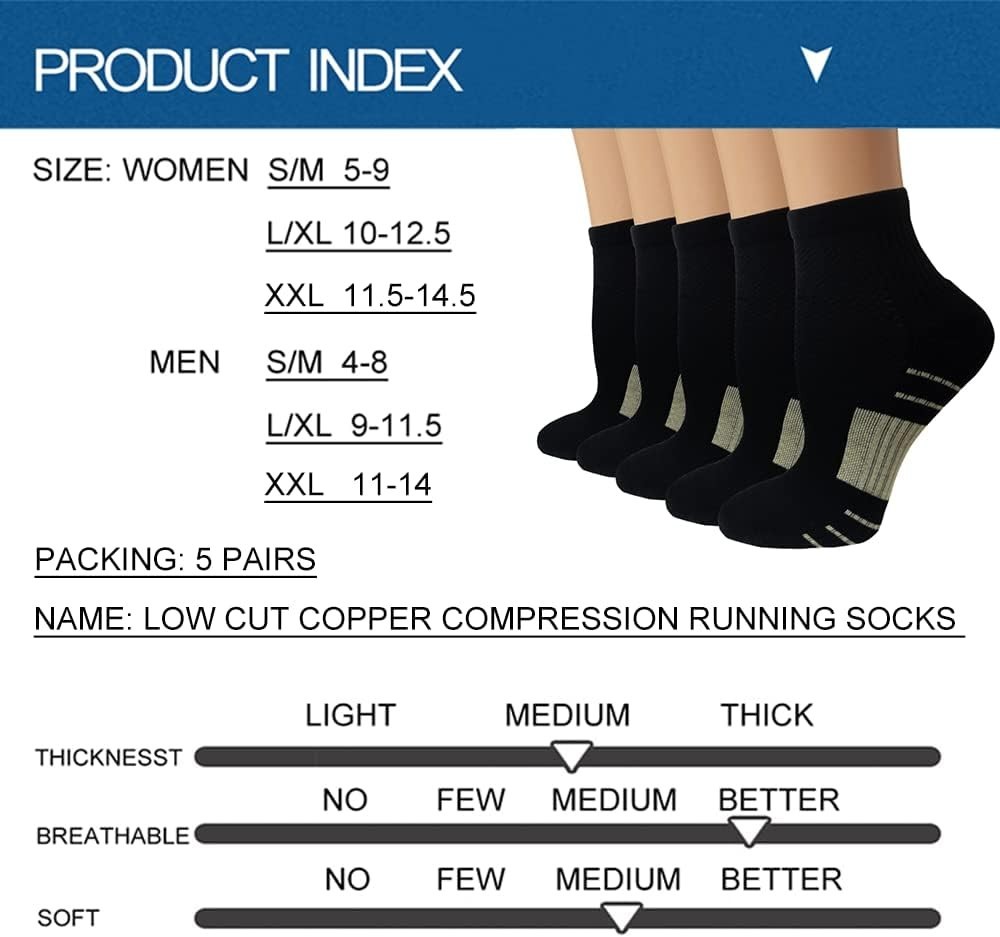 Copper Compression Ankle Socks for Enhanced Circulation – Large-XLarge Size