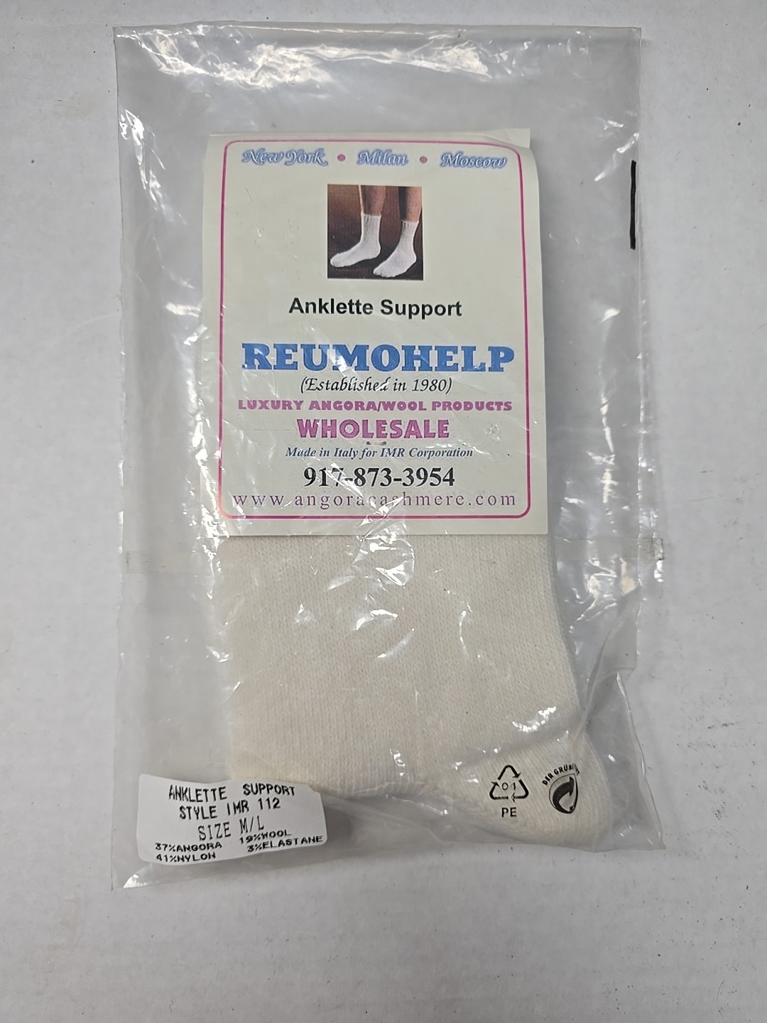 Reumohelp Angora Ankle Support Socks – Style IMR 112, Size M/L – Cream