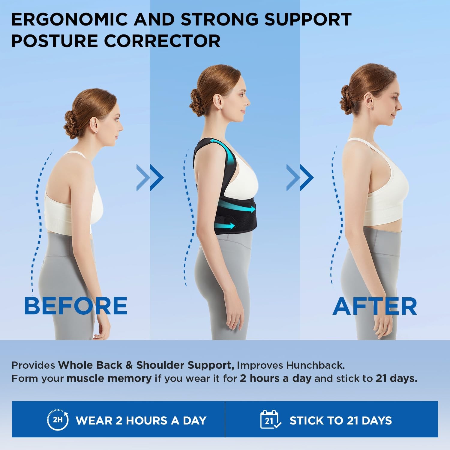 Vicorrect Posture Corrector for Women and Men: Back Support Large, Black