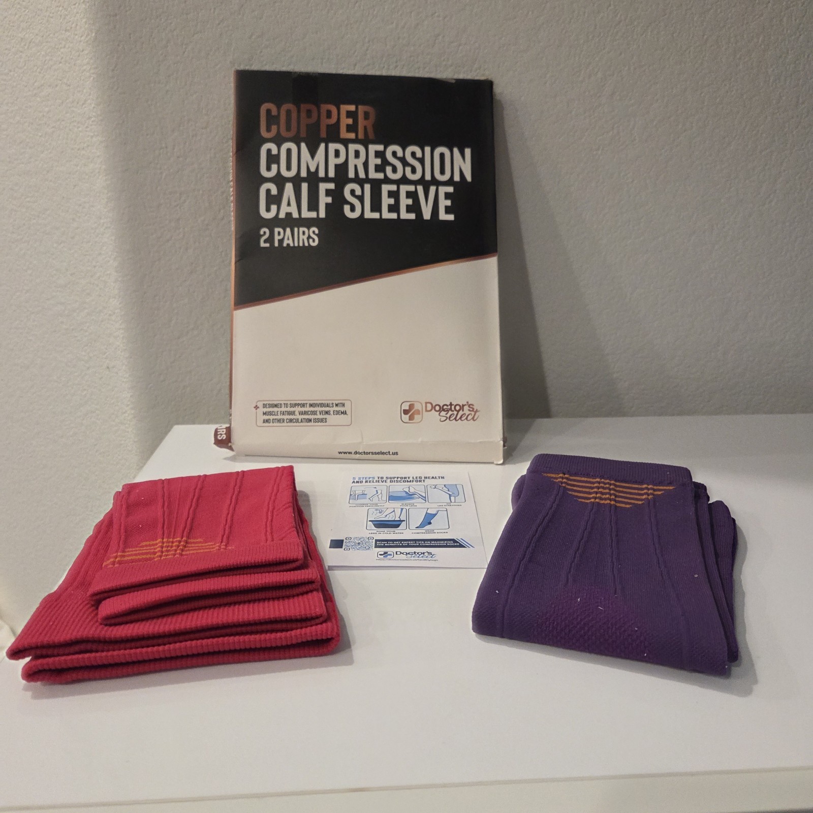 Doctors Select 2 Pairs Copper Calf Leg Compression Sleeve 3XL Pink Purple Unisex