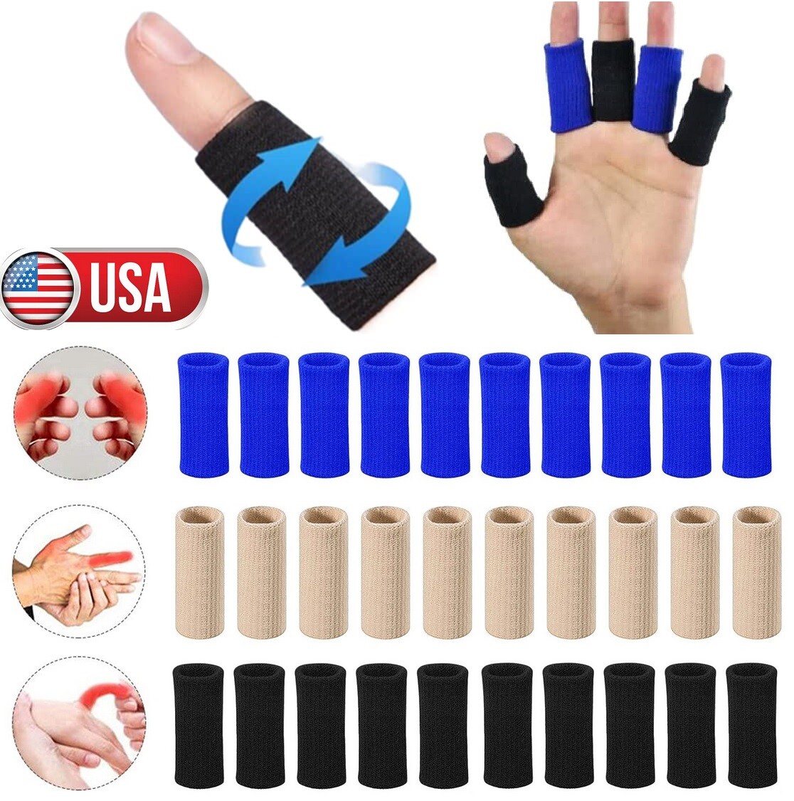 20 × Finger Splint Trigger Finger Brace Sleeves Pain Relief Sport Injury Support