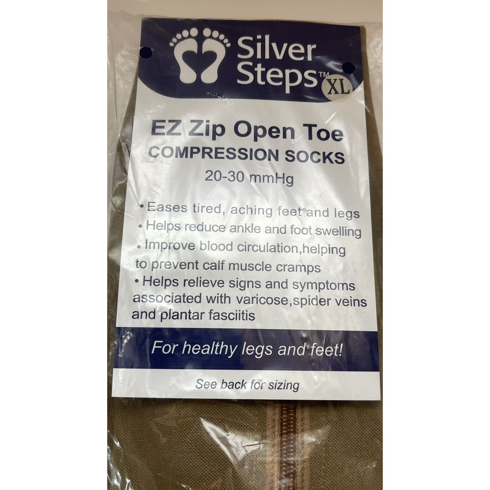 Silver StepsTM EZ Zip Open Toe Compression Socks, 20-30 mmHg