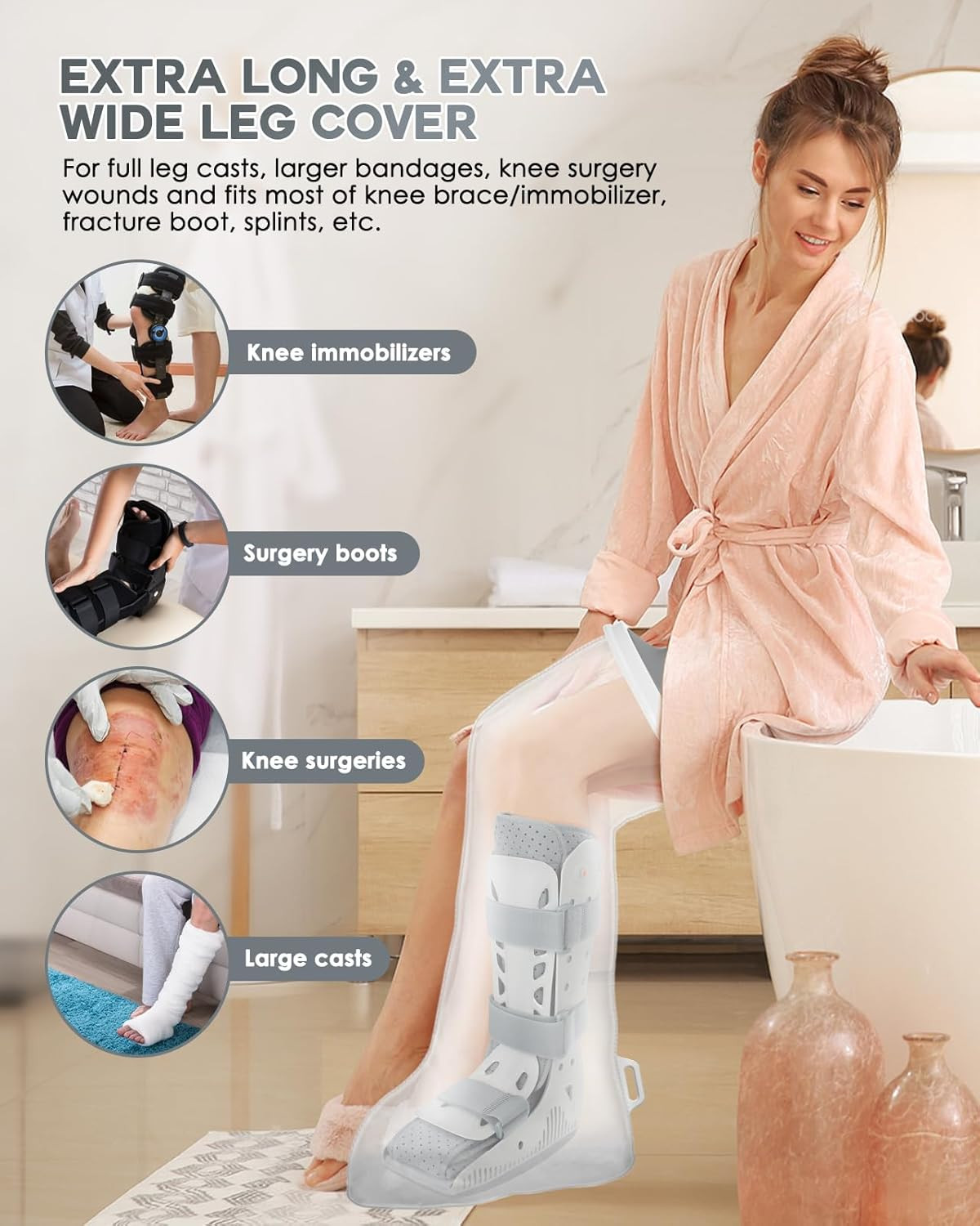 Waterproof Extra Wide Full Leg Cast Cover for Shower after Knee Surgery with …