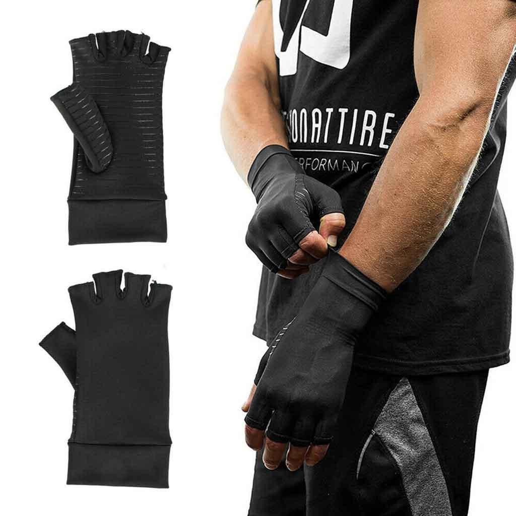 Compression Arthritis Gloves Half Finger Relief Copper Ion Fiber Pressure Protec