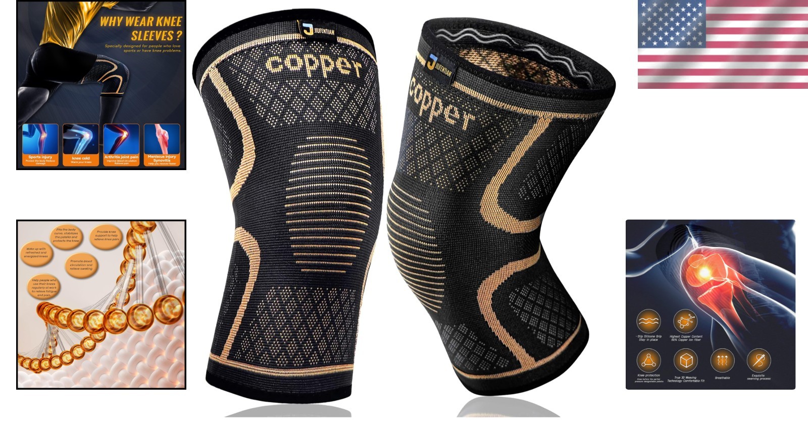 Knee Support Copper Sleeve 2-Pack – Compression Technology for Active Recovery