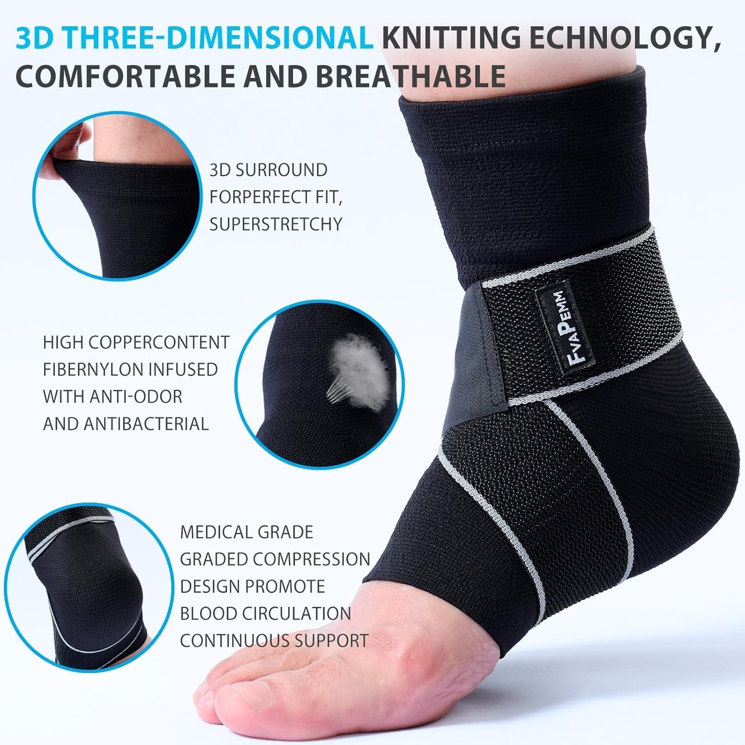 Comfortable Copper Ankle Compression Sleeve – 1 Pair for All Sports & Activities