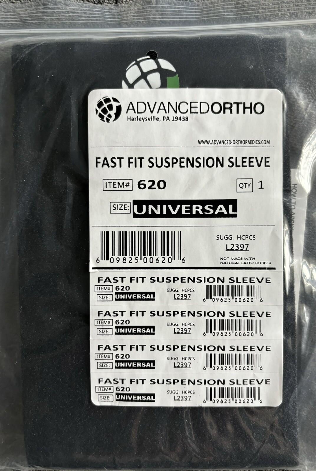 Advanced Ortho Fast Fit Suspension Sleeve Knee Brace Universal Black 620
