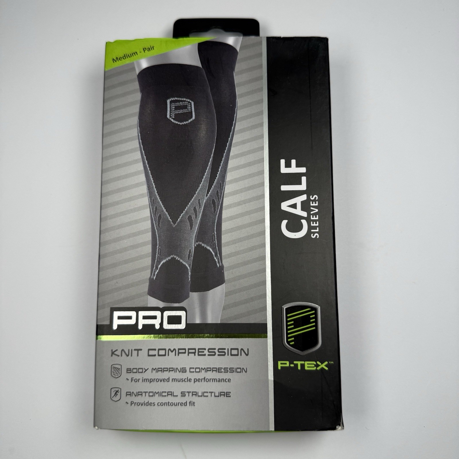 P-Tex Calf Sleeves Pro Knit Compression Black Pair Size S – M – XL New In Box