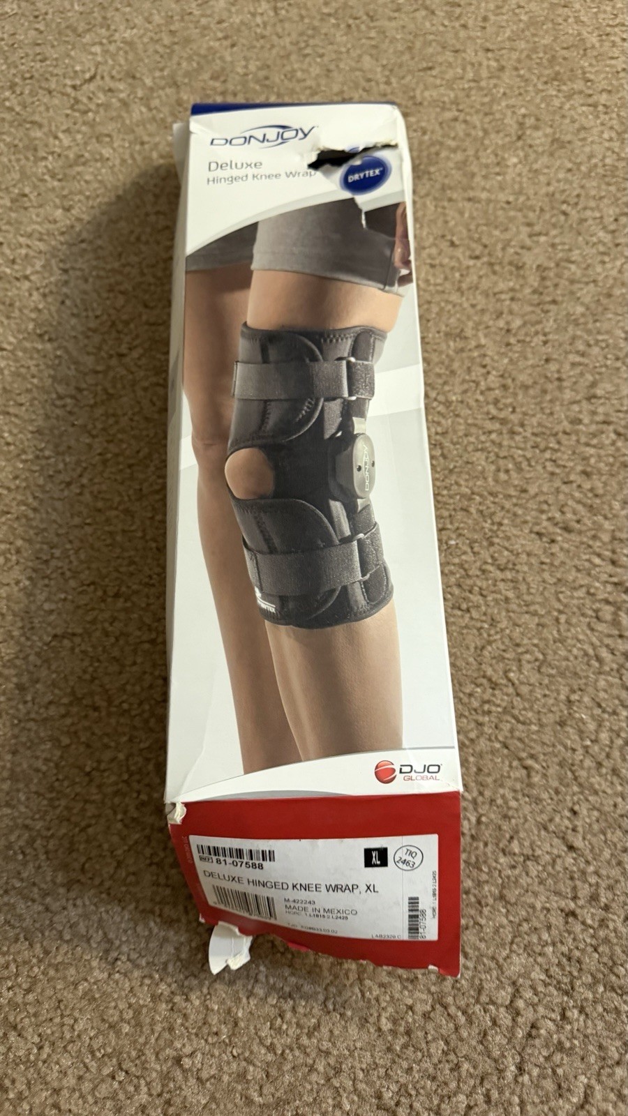 New In Box Donjoy DRYTEX Adult XL Black DELUXE HINGED KNEE WRAP 81-07588