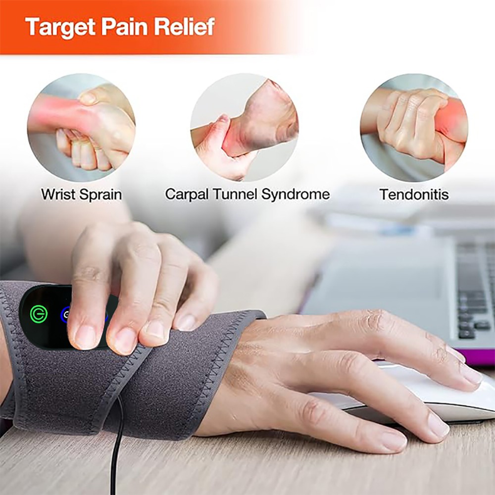 Rechargeable Heated Wrist Vibration Massage Wristband Relieve Hand Pain Work Use