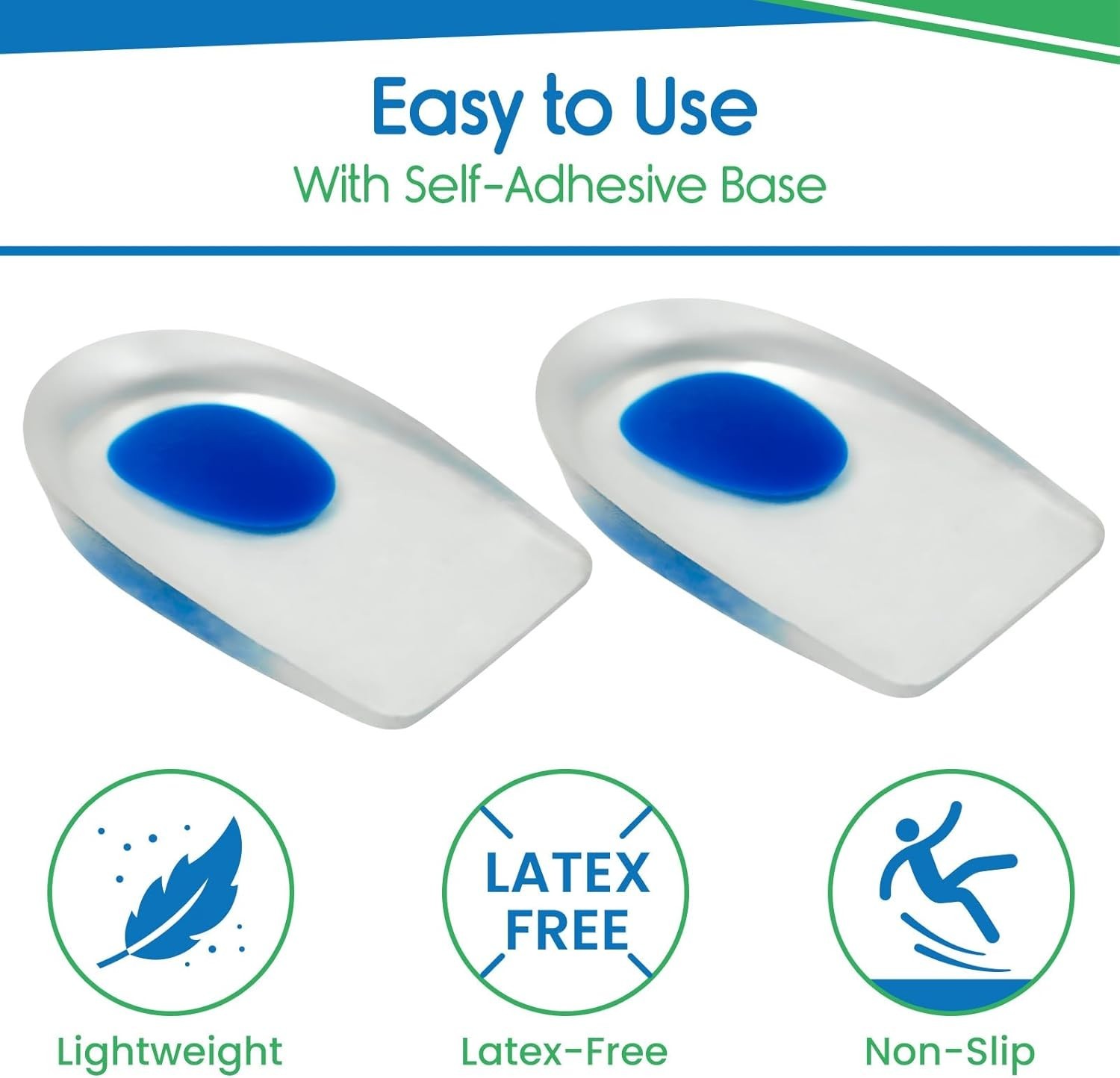 Gel Heel Cups – Silicone Cushion Inserts for Plantar Fasciitis Relief, Blue, S/M