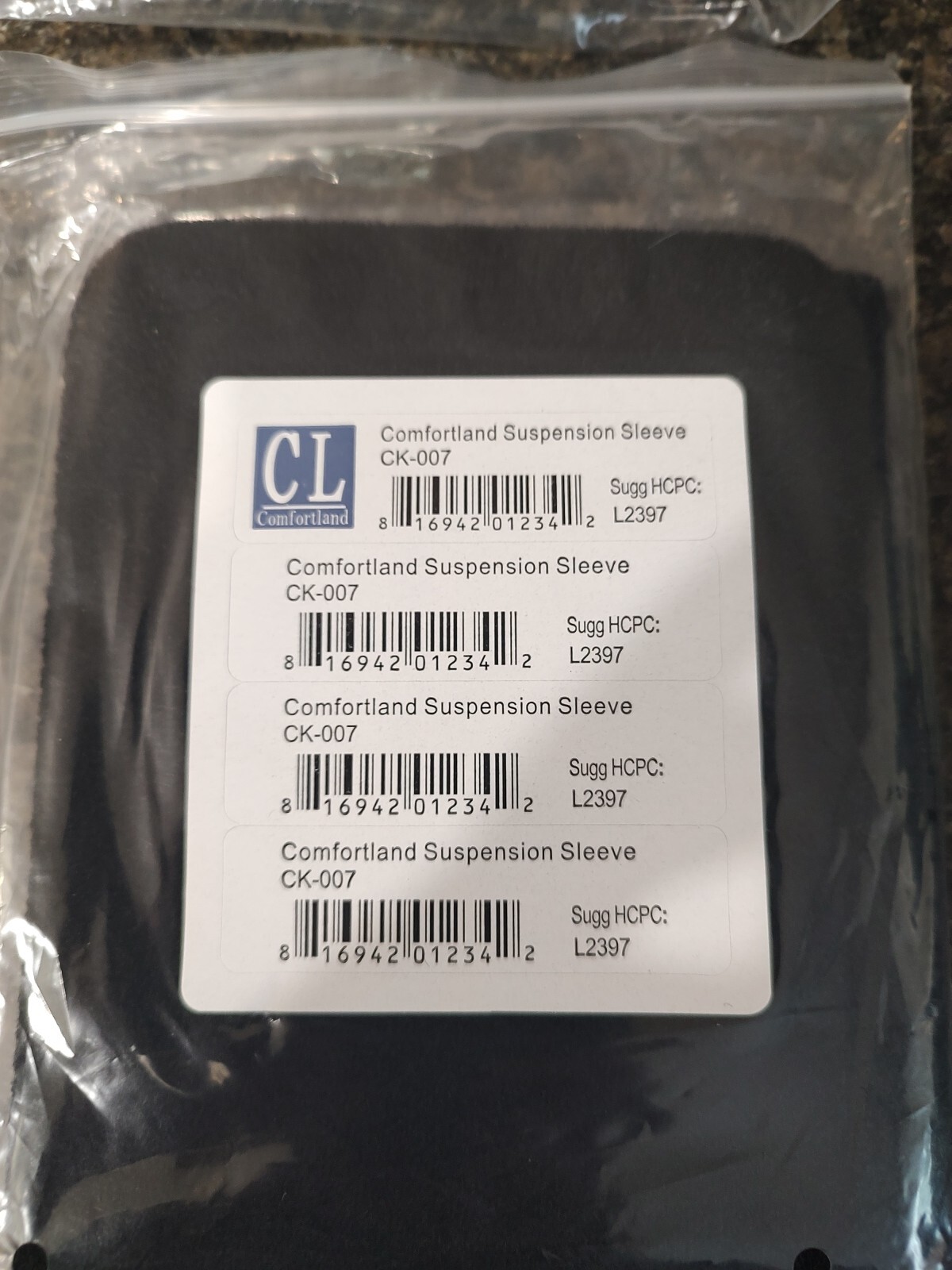 CK-007 Black Comfortland Suspension Sleeve Wrap for Knee Size Universal