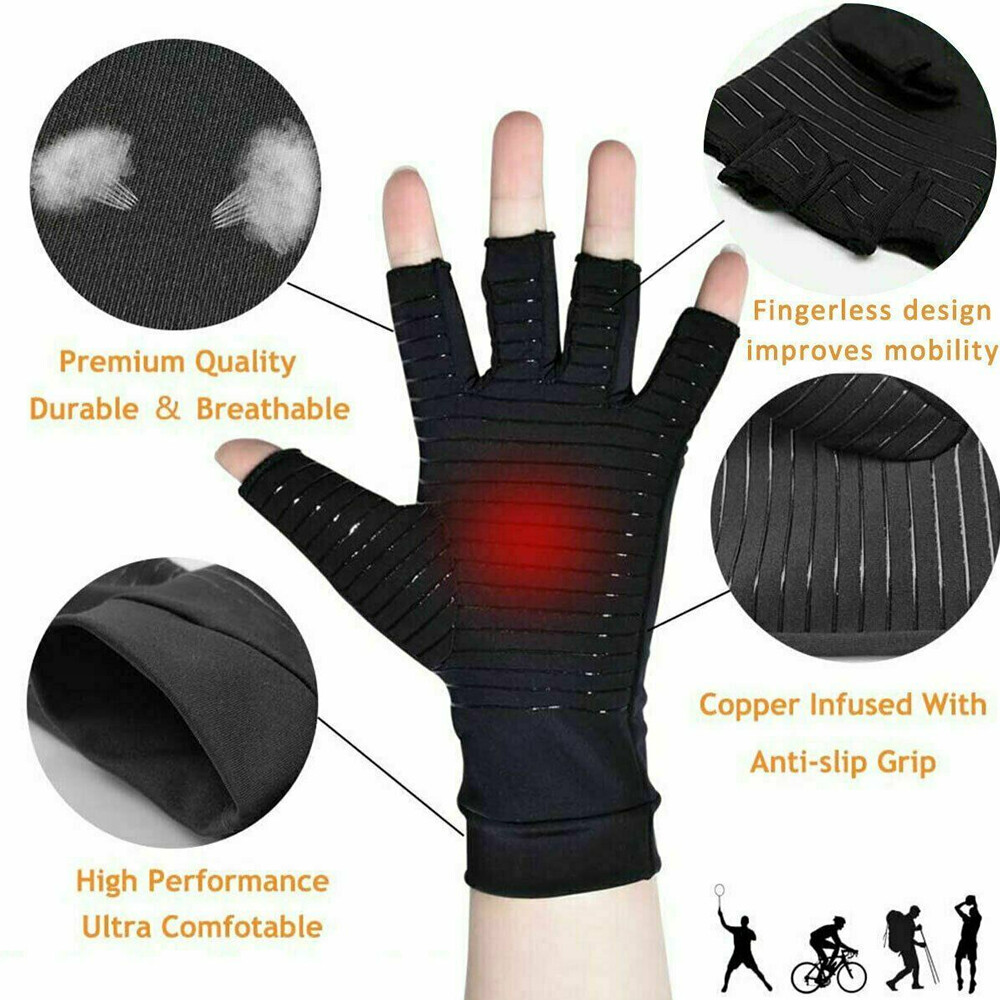 Copper Compression Arthritis Gloves Hand Support Joint Pain Relief Pair Gloves