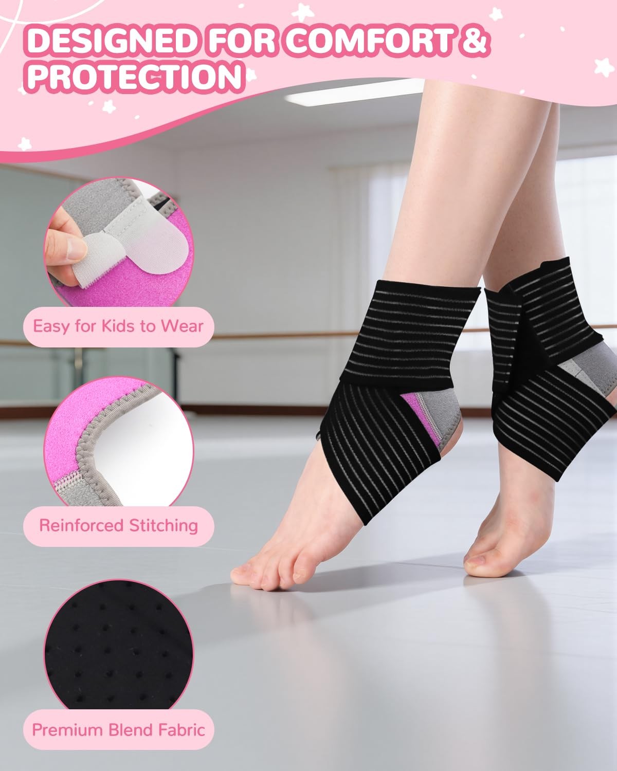 Kids Ankle Brace Set 6 PCS Support Wraps Knitted Sleeve Sock Small Sprains