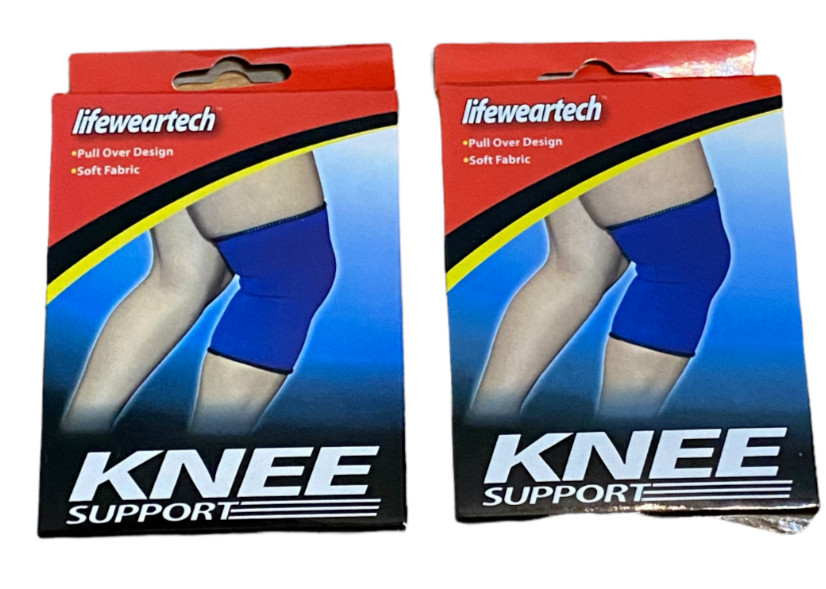 Set of 2 – Nylon Sleeve Knee Support Brace (Pull Over) w/ Elastic – Unisex Blue