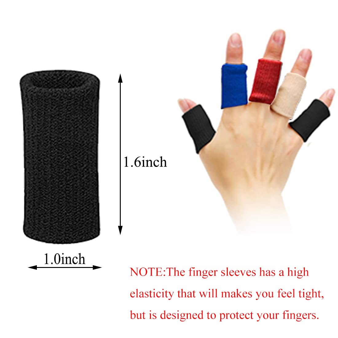 ELANE 40 Pcs Finger Sleeves Protectors,Finger One Size, Black+Blue+Red+Beige