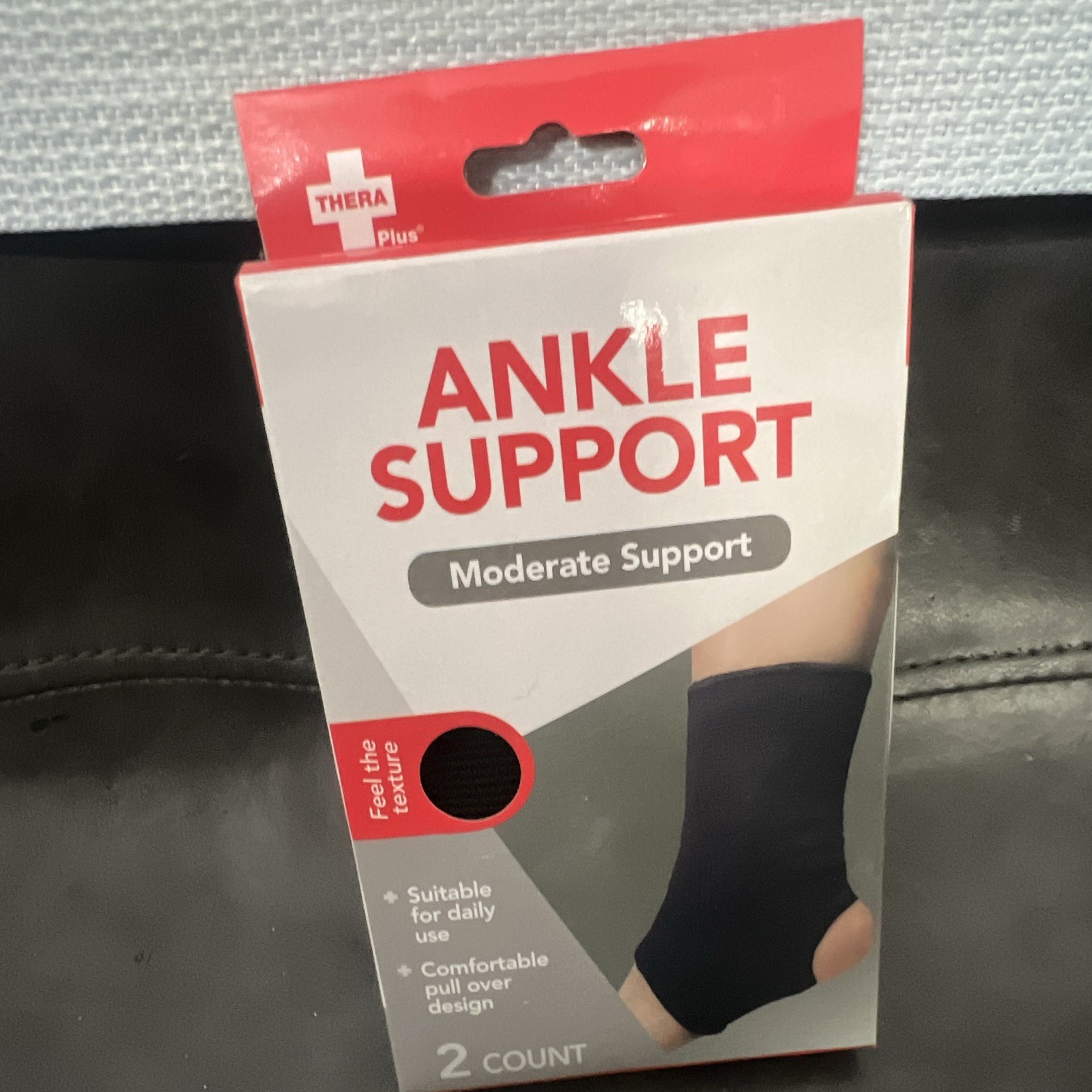 Thera Plus Ankle Support Moderate Support Pull Over Design Black One Size 2ct