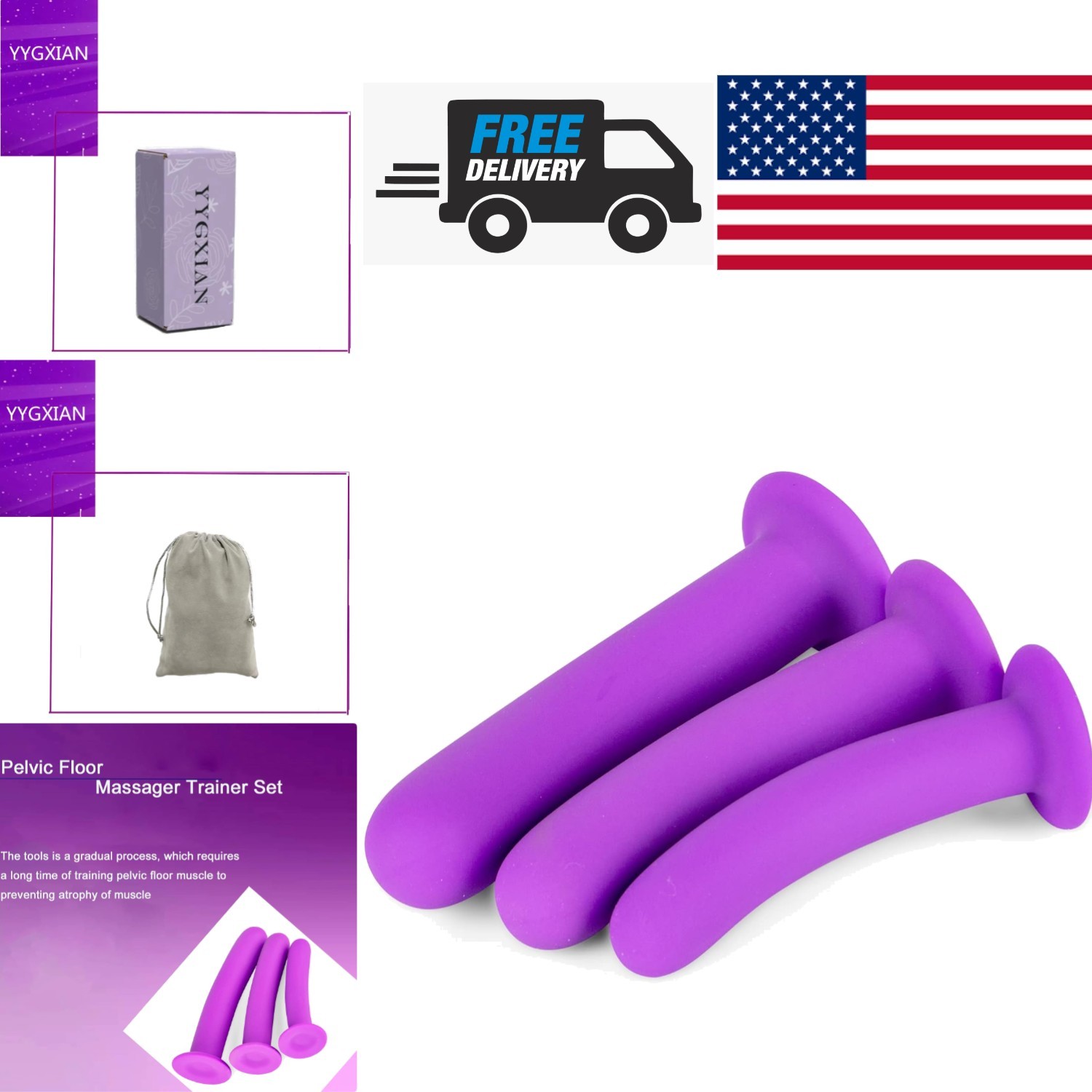 Pelvic Floor Muscle Massage Trainer Set 3 Pack Silicone for Enhanced Flexibility