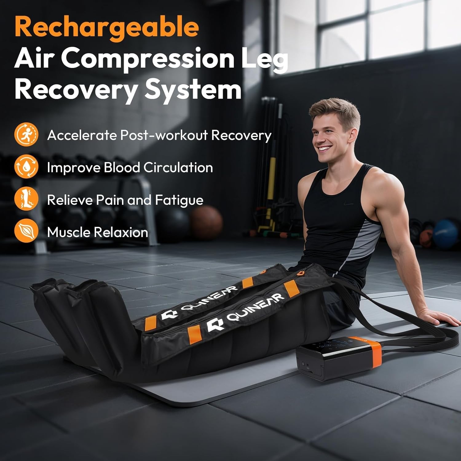 QUINEAR Air Compression Leg Recovery System Rechargeable Cordless Device, Large
